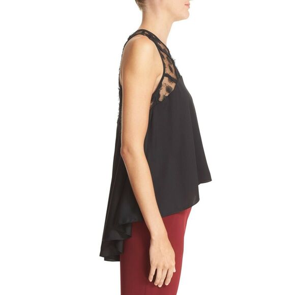 MILLY Illusion lace stretch silk trapeze top swing high low black blouse S NEW - Picture 3 of 8
